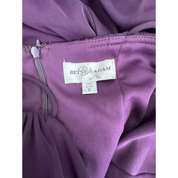 Betsy & Adam Purple Chiffon Evening Gown Size 8 One Shoulder Ruched Floral Strap - Picture 8 of 8